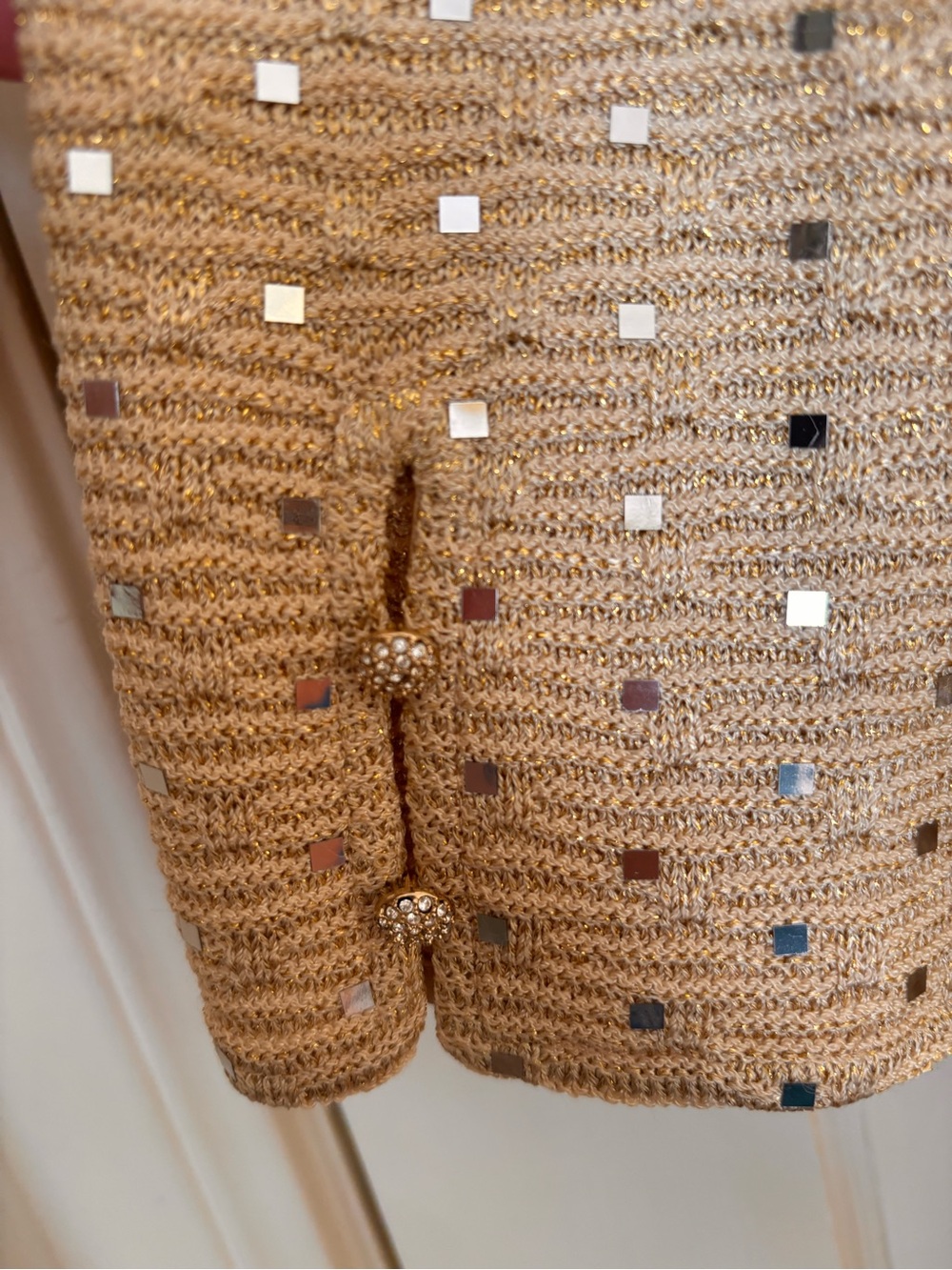 St. John Gold Sequin Long Sleeve Shift Dress - Picture 5 of 8
